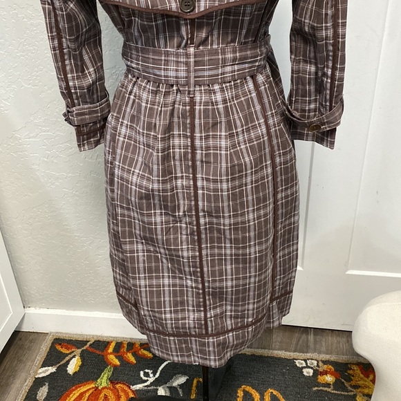 BCBG MAX AZRIA AUDREY PLAID TRENCH BROWN BLUE COAT SMALL - Picture 10 of 16